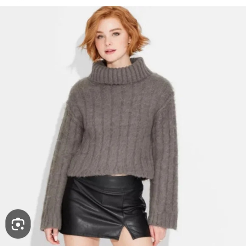 Wild Fable Fuzzy Brown gray Cowl Neck Sweater size M new